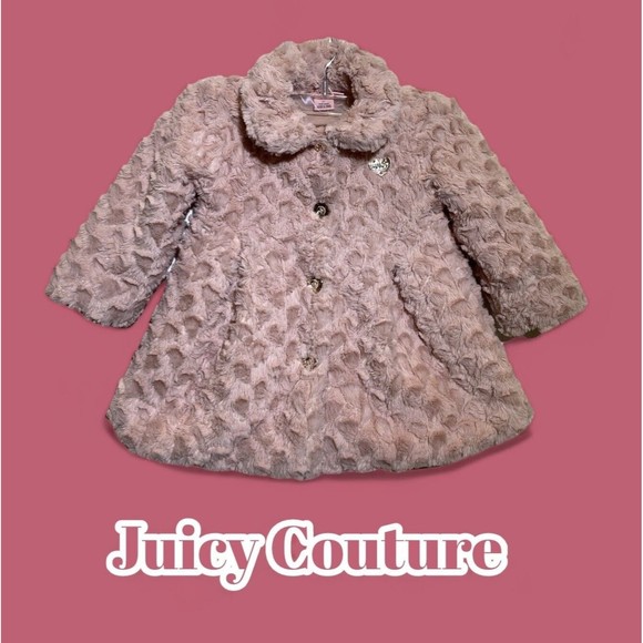 JUICY COUTURE Los Angeles Faux Fur Pink Coat Collared Jacket Size 2T - Picture 1 of 7